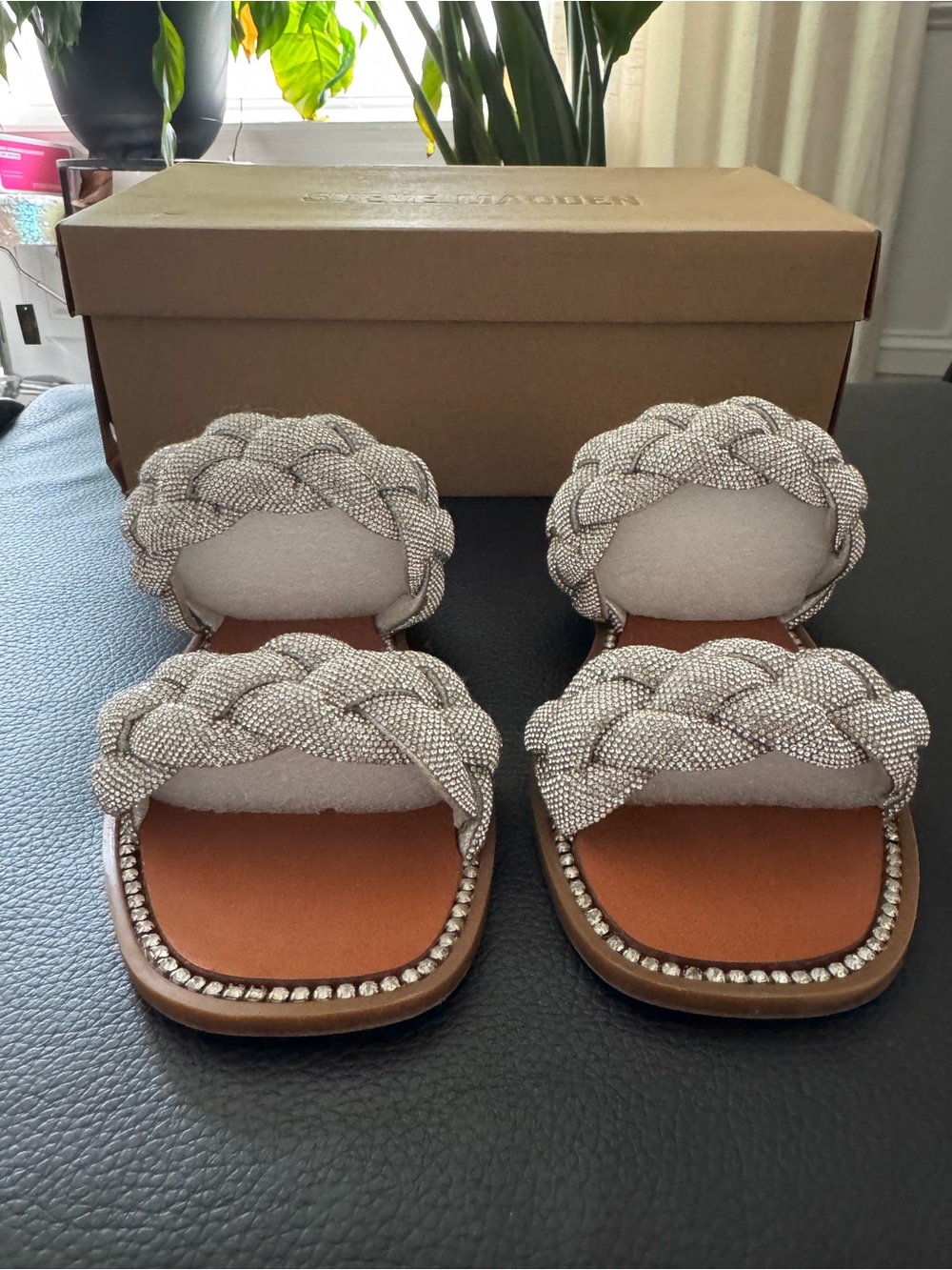 Steve Madden Braided Crystal-Embellished Double-Strap Sandals - Silver